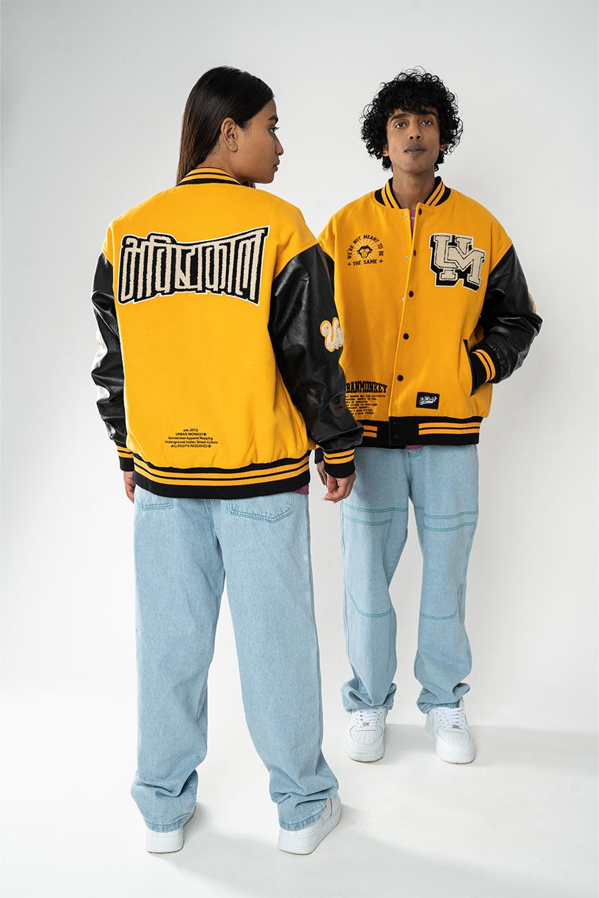 Buy Black and Yellow Varsity Jacket Online In India -  India
