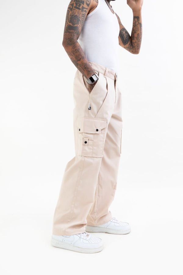 Ripstop Wide Leg Cargo Pants // Beige - Urban Monkey® - CRG001_BEI_S