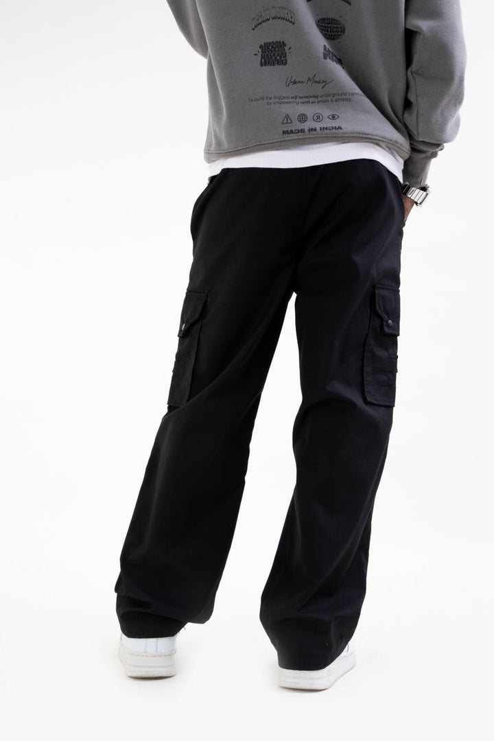 Ripstop Wide Leg Cargo Pants // Black